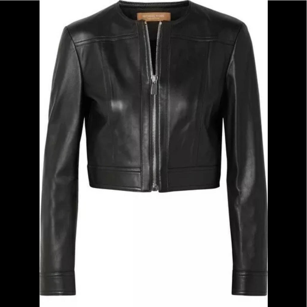 Michael Kors Collection Cropped Leather Jacket